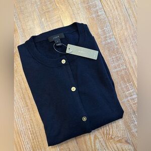 NWT J. Crew 100% Merino Wool Indigo Dark Navy Cardigan Sweater Size S